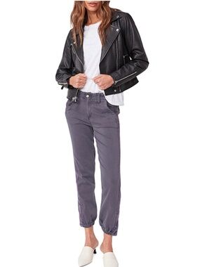 NWT $225 PAIGE Mayslie Jogger Velvet Inset Vintage Pearl Grey in size 26!